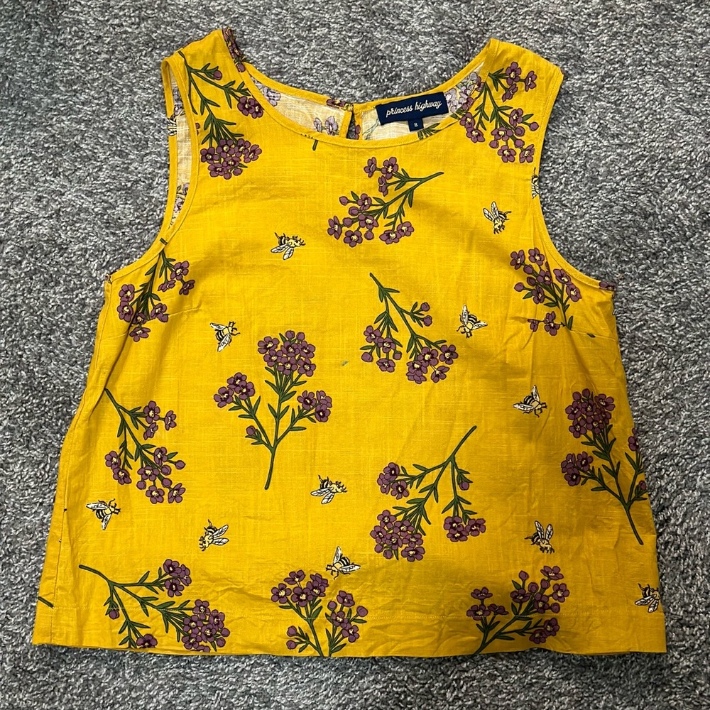 Women’s Yellow Purple Floral Princess Highway Sleeveless Top Size UK 8 US SMALL